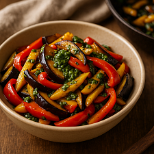 Овощной гурман-маринад «Перцы с баклажанами под чесночным соусом»